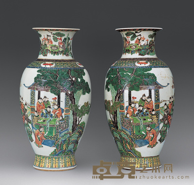 清 五彩人物瓶(一对) 高50cm