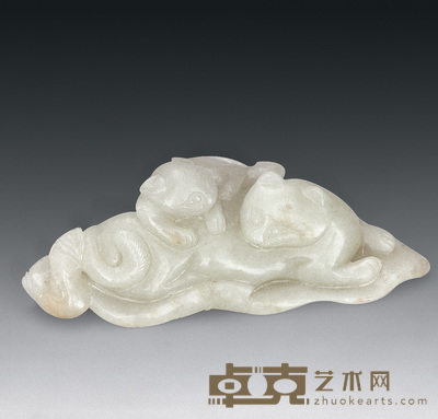 清 玉秋叶双獾 8.5×4cm