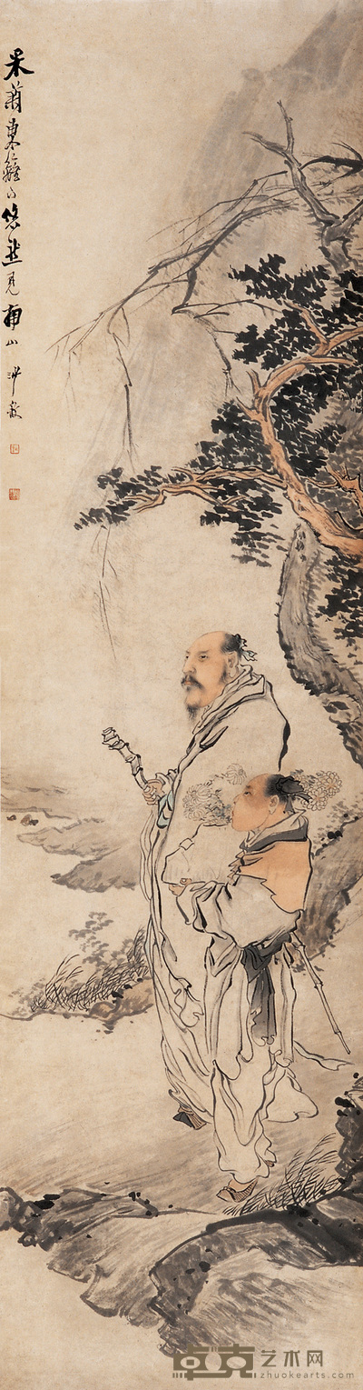 沙馥 采菊图 立轴 145×38cm