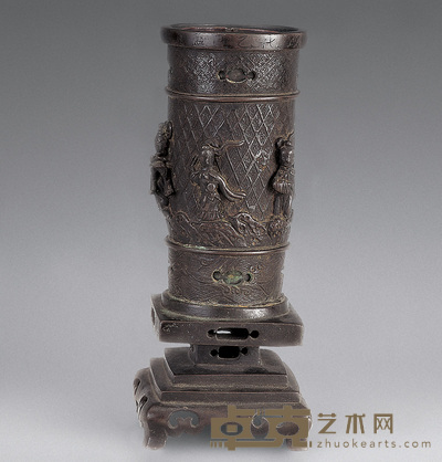 明 铜神仙人物香插 高24cm
