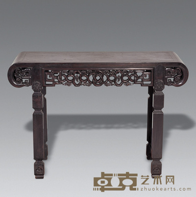 清 红木镶樱木面绞藤云纹琴桌 高83cm;长119cm
