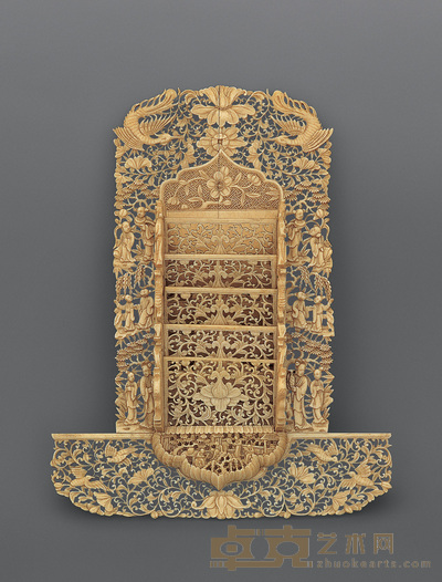 清 象牙雕花卉人物名片插 高27.5cm;宽21cm