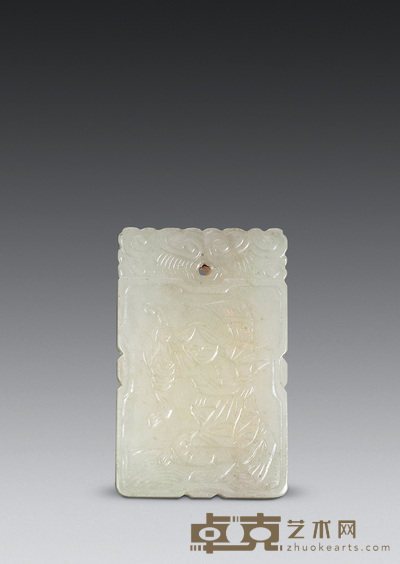 清 玉人物花卉牌 高5cm