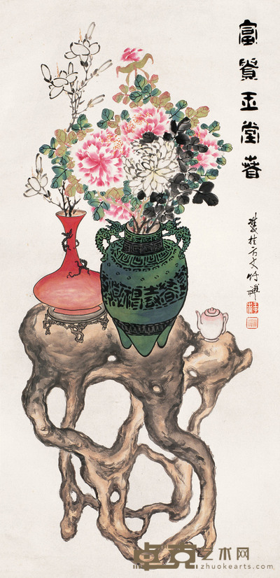 竹禅 玉堂富贵图 立轴 135×65cm