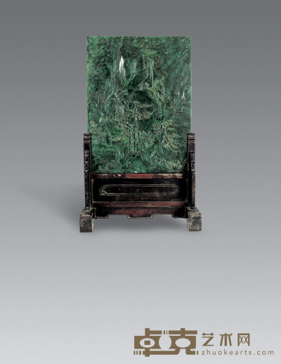 清中期 碧玉山水人物插屏 高38.5cm