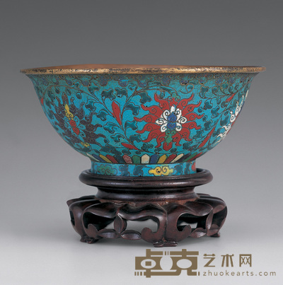 明 铜胎景泰蓝花卉碗 口径16.5cm