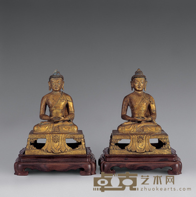 清 铜鎏金佛像(一对) 高17cm