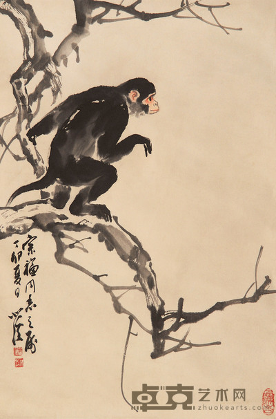周北溪 1987年作 野猴 立轴 66×44cm