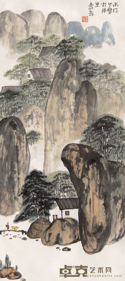 陈寿岳 2006年作 山野人家 镜心 117×52cm