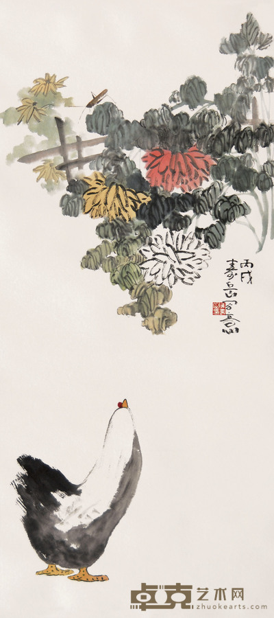 陈寿岳 2006年作 秋菊 镜心 117×52cm