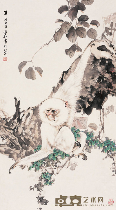 曹俊义 1997年作 白猿图 立轴 95×52.5cm