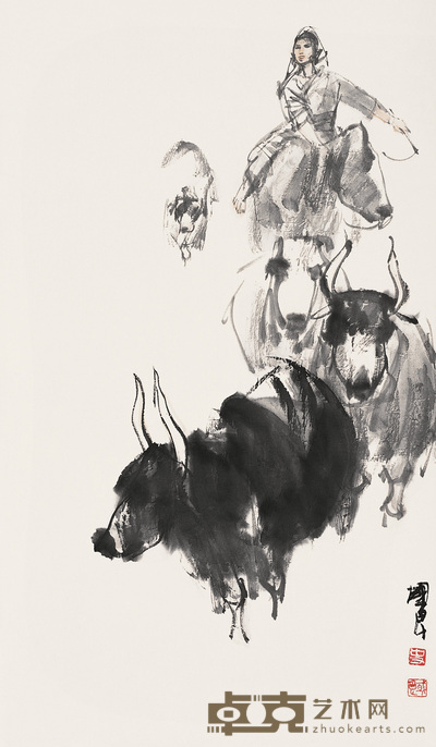史国良 归牧 立轴 81×47.5cm