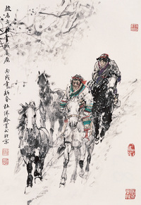 杜滋龄 2006年作 骏马奔驰雪域高原 镜心