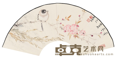 贾广健 2002年作 花鸟扇面 镜心 21×62cm