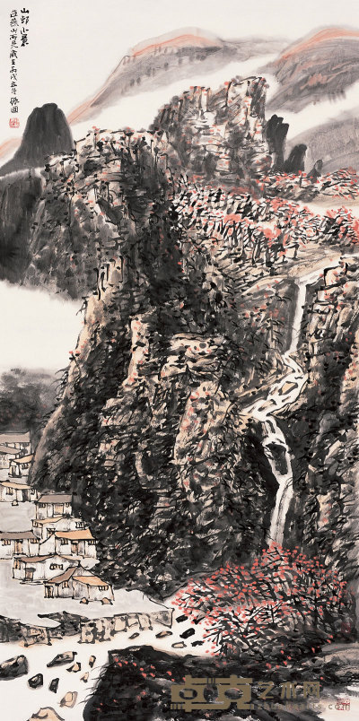 程振国 2006年作 山村小景 镜心 138×69cm