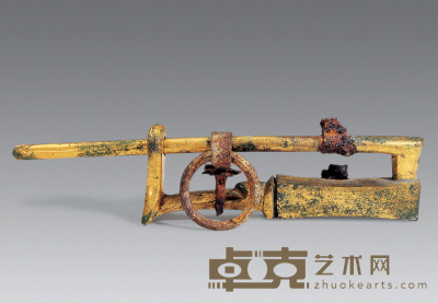 汉 鎏金铜锁 长33cm