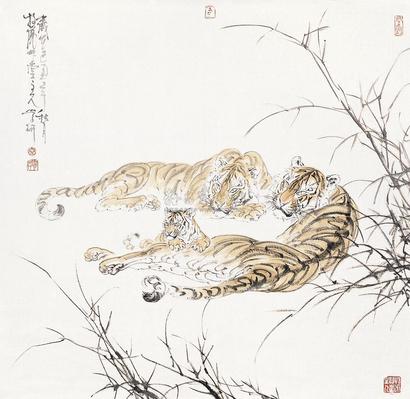 秦学研 虎 镜心 纸本