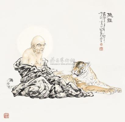 秦学研 听经 镜心 纸本