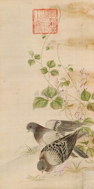 嘉庆帝 花鸟 镜心