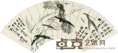李嘉福 壬戌（1862）年作 荷花 扇片 18×50cm