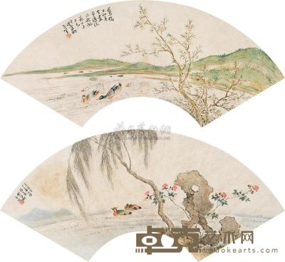 刘鸾翔 丁未（1907）年作、辛酉（1921）年作 小景 （二帧） 扇片 20×53cm；18×53cm