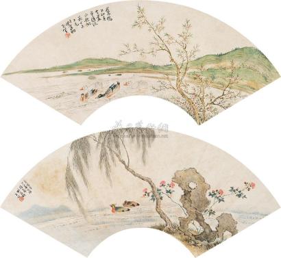 刘鸾翔 丁未（1907）年作、辛酉（1921）年作 小景 （二帧） 扇片