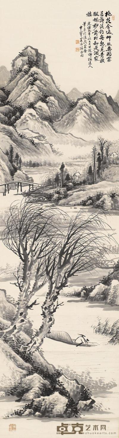 王冶梅 光绪九（1881）年作 栁溪放棹 立轴 151×41cm