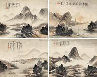 吴石僊 癸亥（1863）年作 渔邨烟晓 （四幅） 镜心