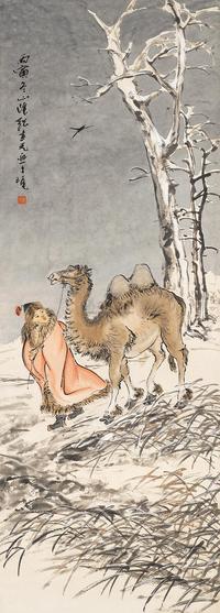 张聿光 丙寅（1926）年作 雪山行旅 立轴