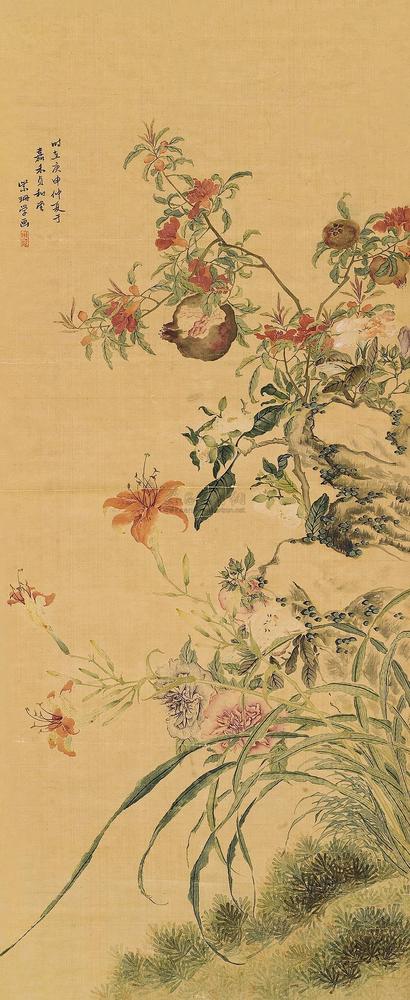 徐紫珊 庚申（1800）年作 石榴花开 立轴