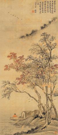 钱杜 壬寅（1842）年作 曲溪田居 镜心