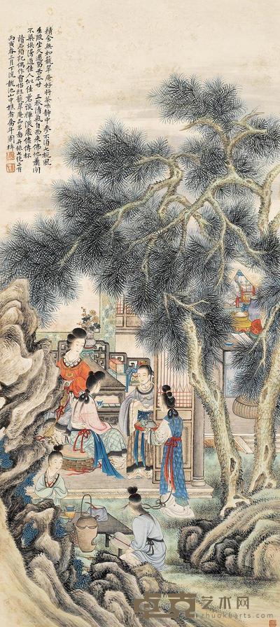 周乔年 红楼品茗 立轴 131×58cm