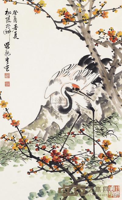 吴野洲 癸酉（1993）年作 梅鹤图 立轴 