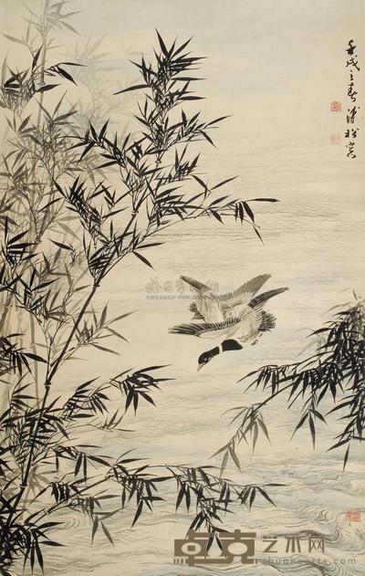 溥佺 1982年作 竹雁图 立轴 129×81cm