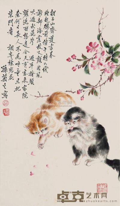 孙菊生 猫戏图 立轴 61.5×36cm