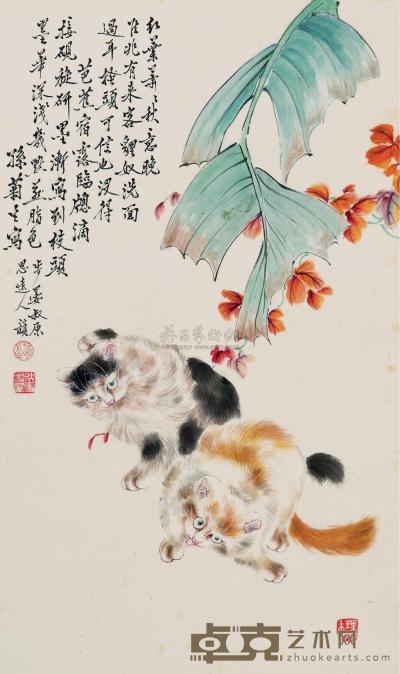 孙菊生 猫趣图 立轴 61.5×36cm