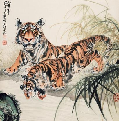 曹环义 1986年作 双虎 立轴