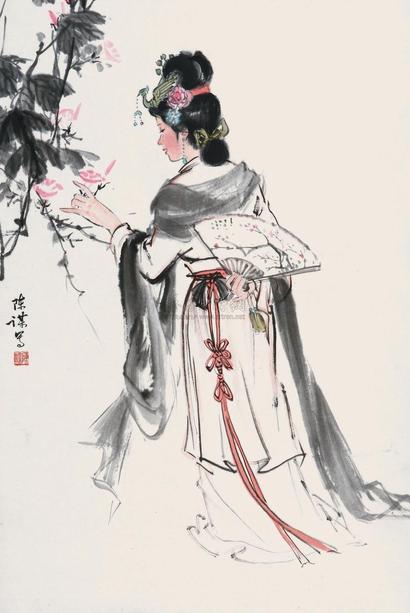 陈谋 赏花图 立轴
