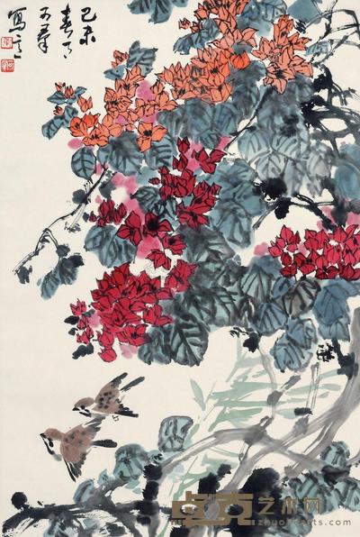焦可群 1979年作 花鸟 立轴 67.5×45.5cm