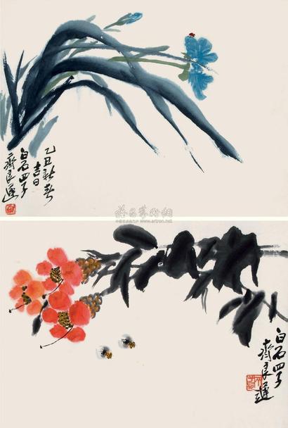 齐良迟 花卉 二屏