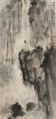 傅抱石山水人物镜片