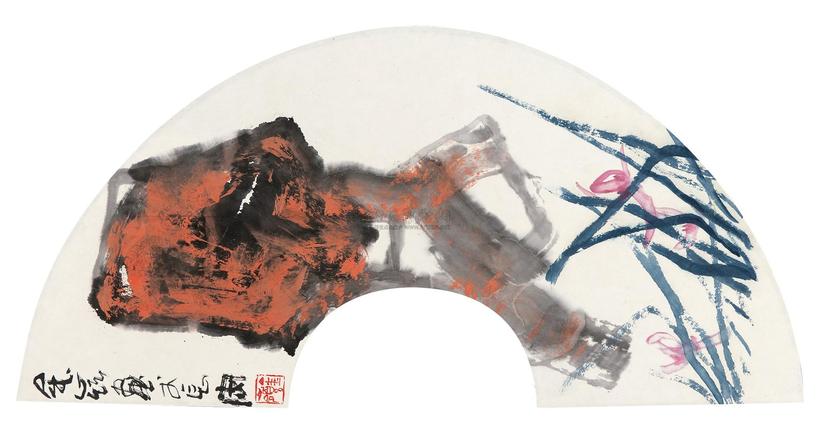 王金岭 兰石图 扇面