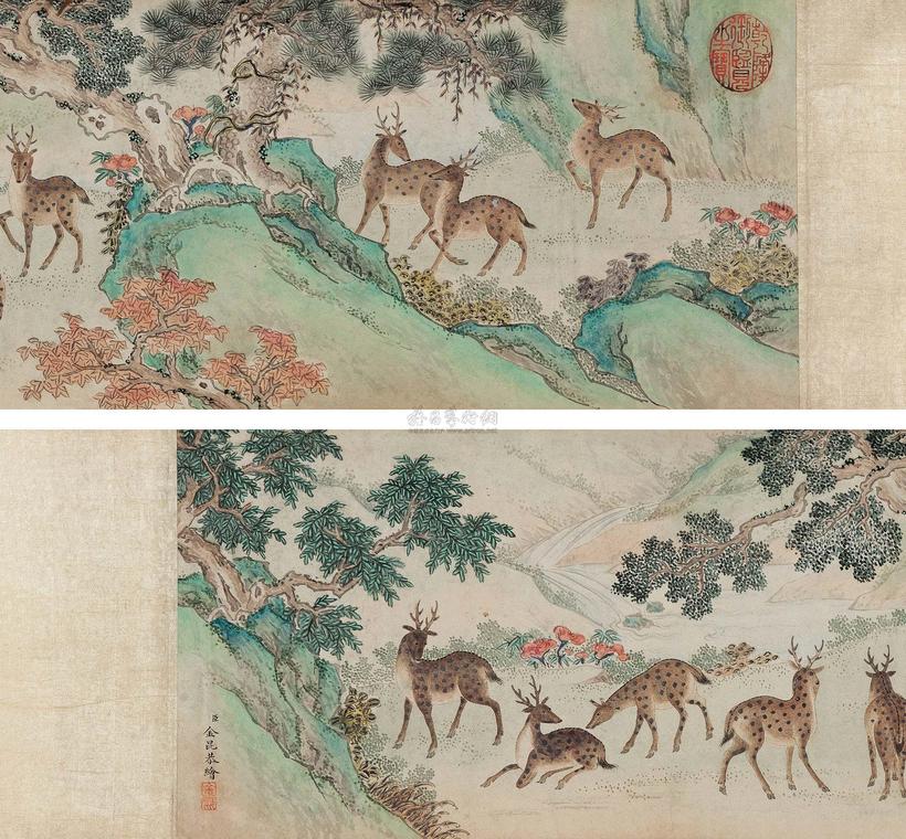 金昆 九鹿图卷 手卷