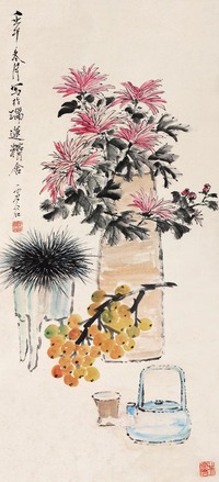 虚谷 插花 立轴