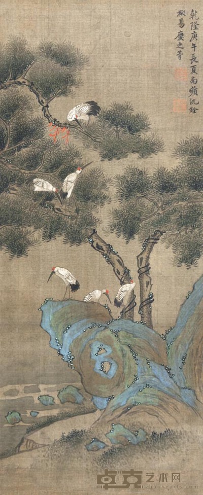 沈铨 松鹤长春 立轴 81×34cm