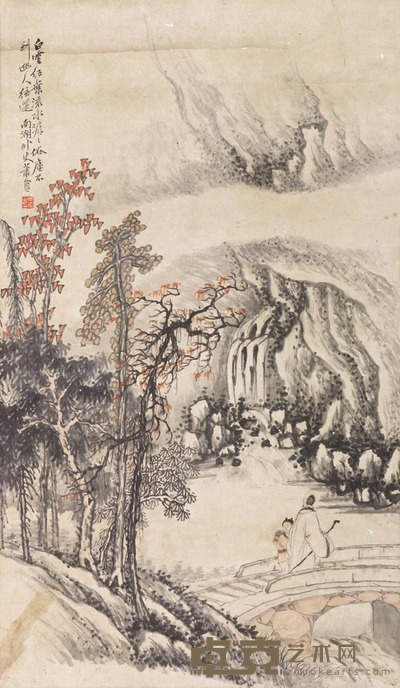 周南 策杖访友图 镜心 66×38cm