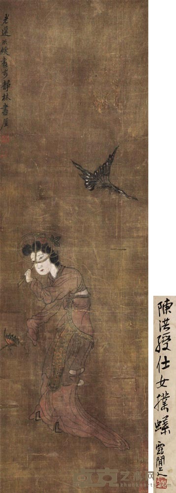 陈洪绶 仕女捕蝶 立轴 87×27cm