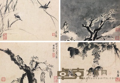 项圣漠 花鸟人物 册页 （八开选四） 13.5×20cm×8