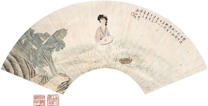 郑师玄 芭蕉人物 扇面