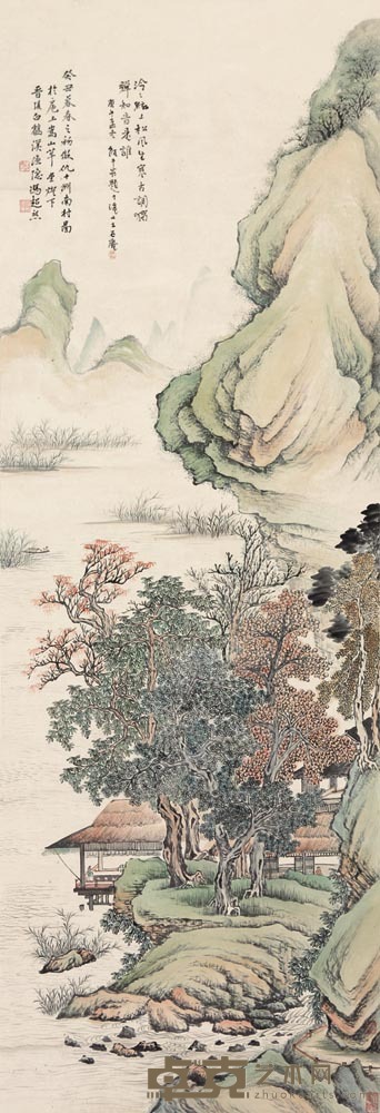 冯超然 1913年作 南村图 立轴 136×47cm